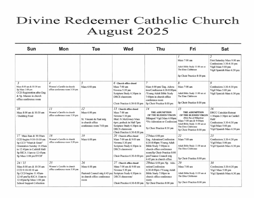 Calendar for Aug 2025